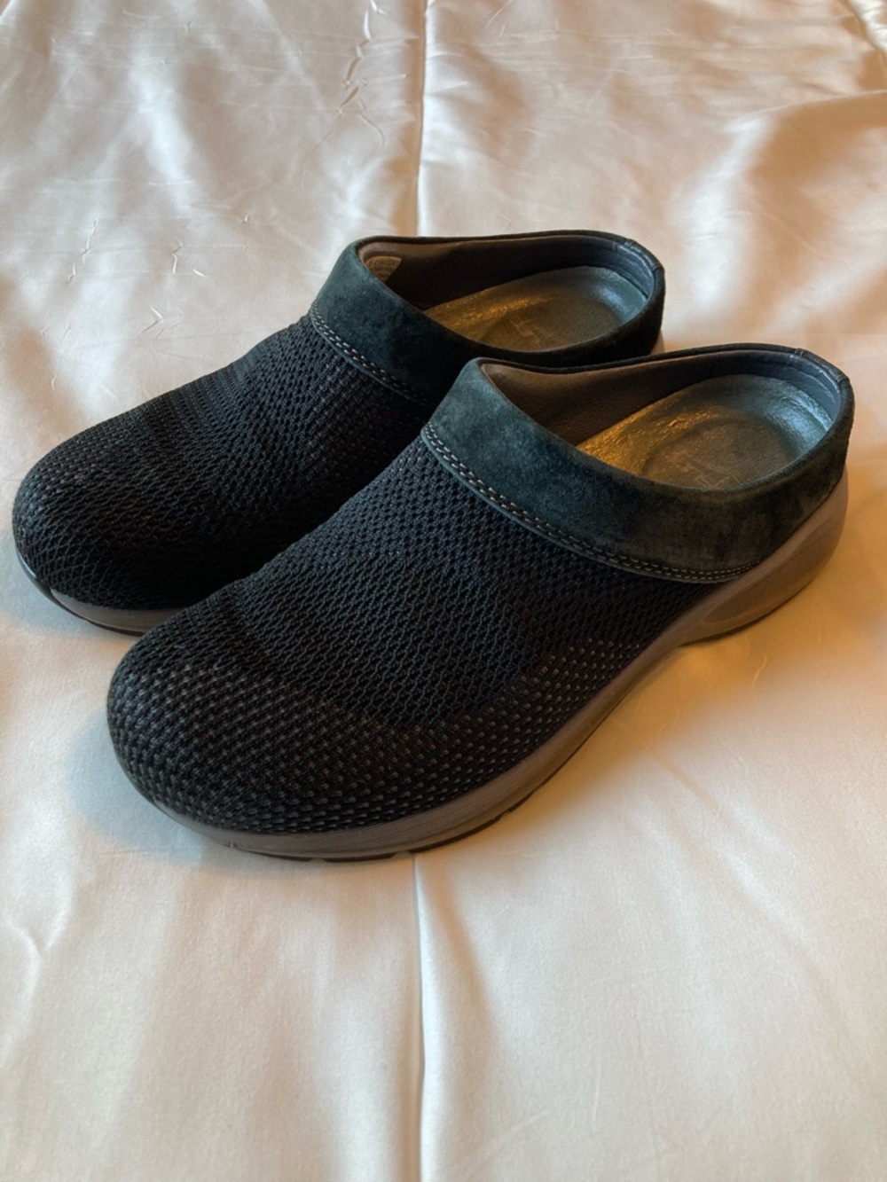Dansko Sondra Black Suede & Knit Slip-On Clogs